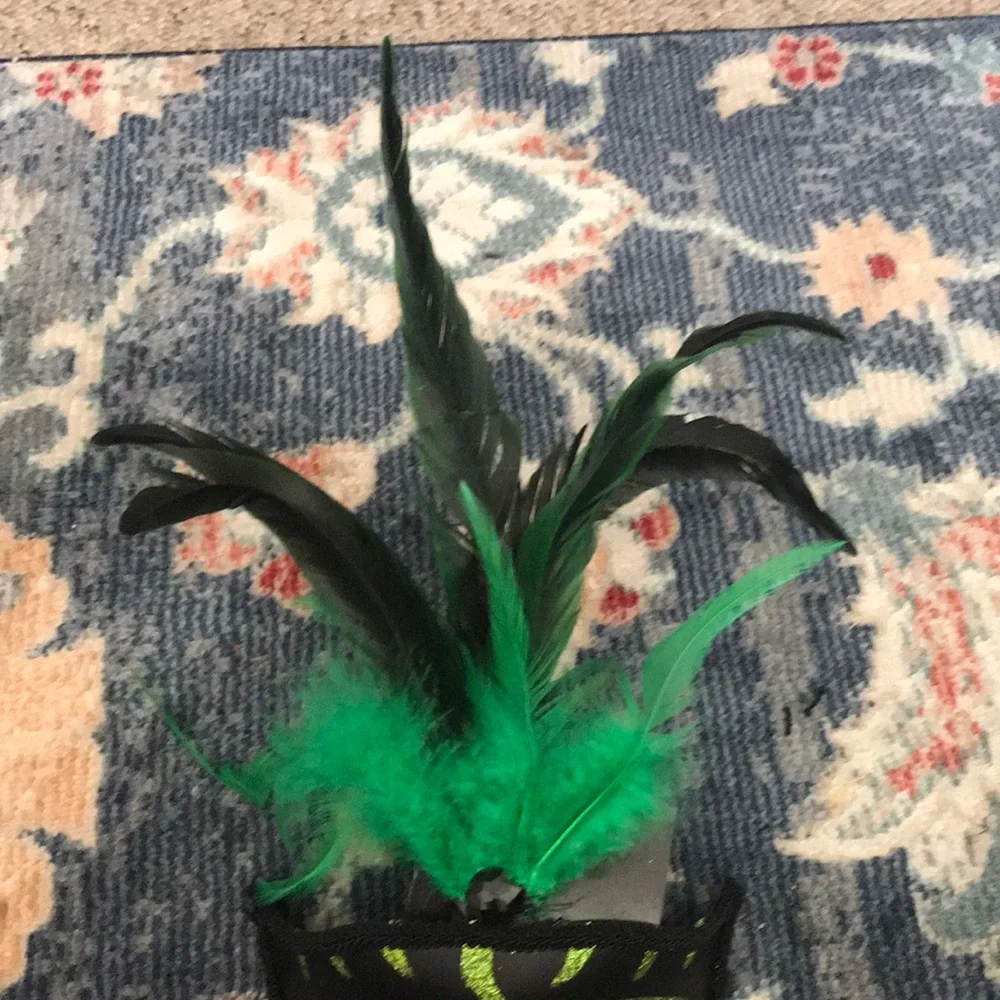Black and Green Feathered Masquerade Mask